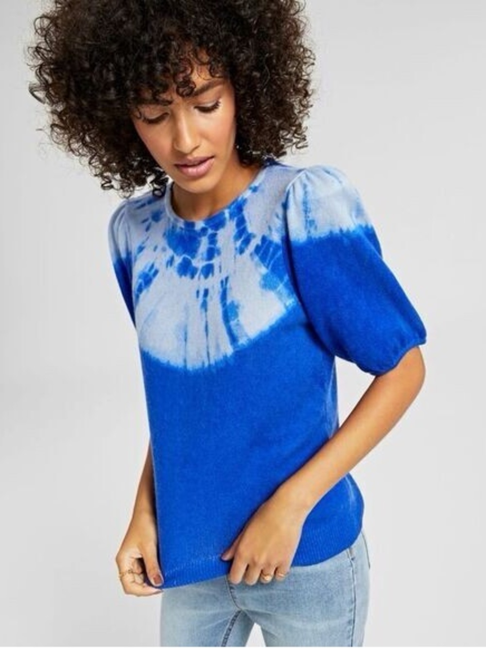 Cashmere Blue Tie-Dye Short Puff Sleeve Top - Women